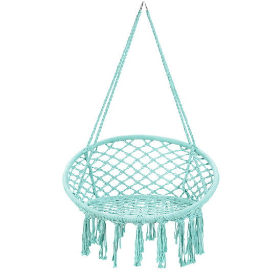 Hanging Macrame Hammock Chair with Handwoven Cotton Backrest-Turquoise