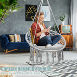 Hanging Macrame Hammock Chair with Handwoven Cotton Backrest-White