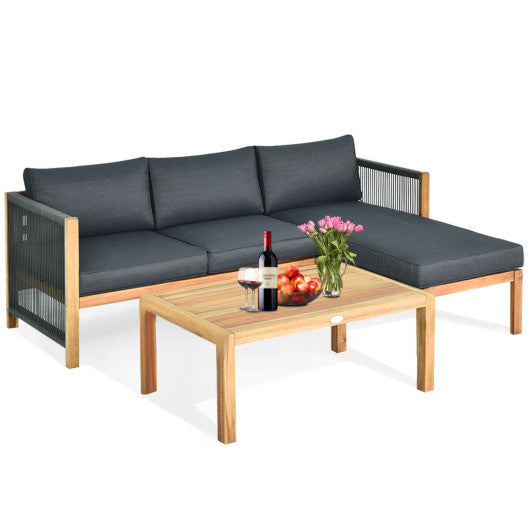 3 Piece Patio Acacia Sofa Set with Nylon Armrest