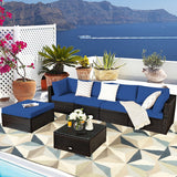 6 Pieces Outdoor Patio Rattan Sectional Sofa Set with Coffee Table-Blue