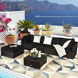 6 Pieces Outdoor Patio Rattan Sectional Sofa Set with Coffee Table-Black