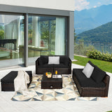 6 Pieces Outdoor Patio Rattan Sectional Sofa Set with Coffee Table-Black