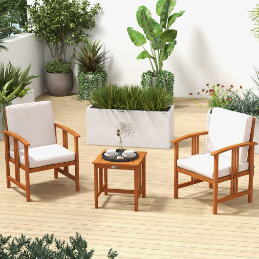 3PC Solid Wood Outdoor Patio Sofa Furniture Set-White