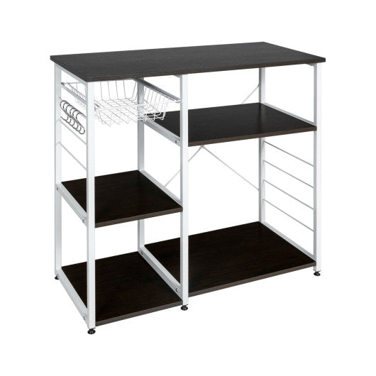 Industrial Kitchen Baker's Rack Microwave Shelf with 6 Hooks-Dark Brown