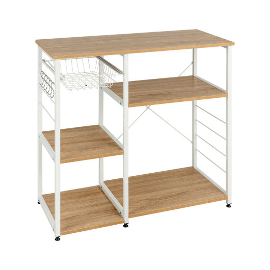 Industrial Kitchen Baker's Rack Microwave Shelf with 6 Hooks-Natural