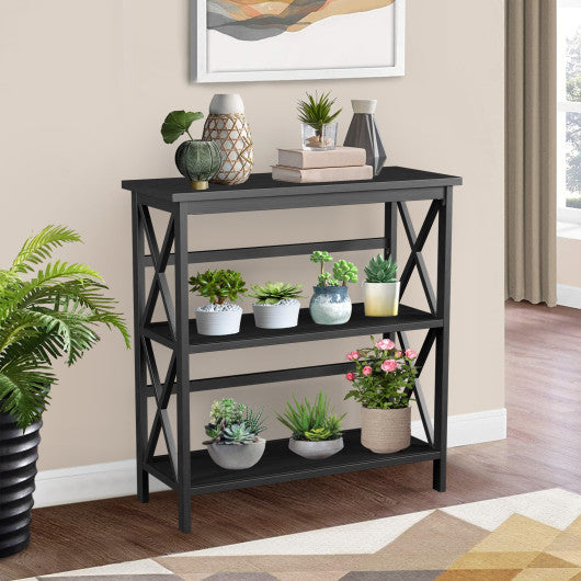 3-Tier Wooden Multi-Functional X-Design Etagere Storage Bookshelf-Black