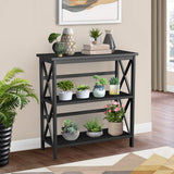 3-Tier Wooden Multi-Functional X-Design Etagere Storage Bookshelf-Black