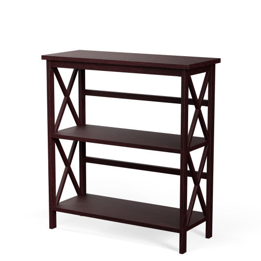 3-Tier Wooden Multi-Functional X-Design Etagere Storage Bookshelf-Dark Brown