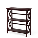 3-Tier Wooden Multi-Functional X-Design Etagere Storage Bookshelf-Dark Brown