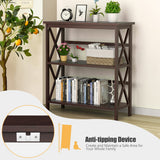 3-Tier Wooden Multi-Functional X-Design Etagere Storage Bookshelf-Dark Brown