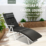 Adjustable Outdoor Lightweight Folding Chaise Lounge Chair with Pillow-Black