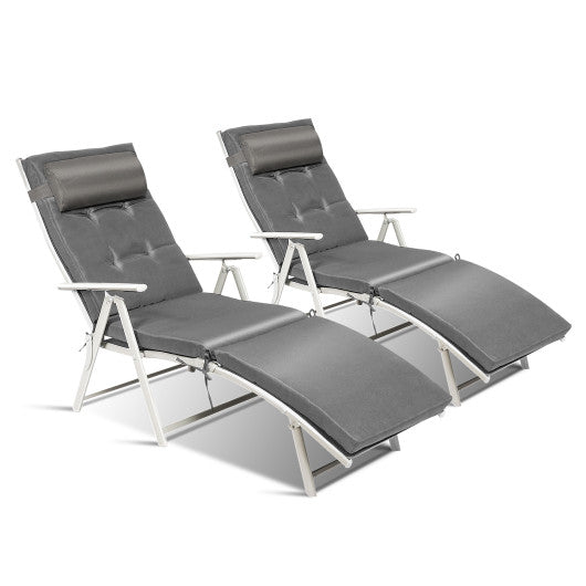 Adjustable Outdoor Lightweight Folding Chaise Lounge Chair with Pillow-Gray