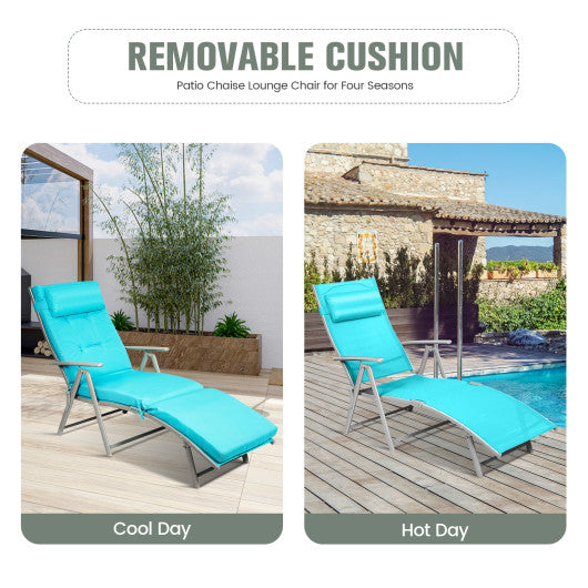 Adjustable Outdoor Lightweight Folding Chaise Lounge Chair with Pillow-Blue