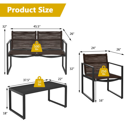 4 Pieces Patio Furniture Conversation Set with Sofa Loveseat