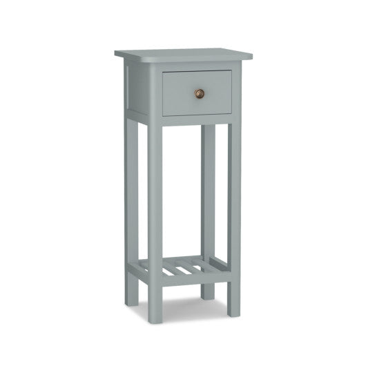 2 Tier Slim Nightstand Bedside Table with Drawer Shelf-Gray