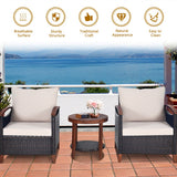 3 Pieces Patio Rattan Furniture Set with Washable Cushion and Acacia Wood Tabletop-Beige