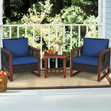 3 Pieces Patio Wicker Furniture Set with Acacia Wood Coffee Table and Washable Cushion-Navy