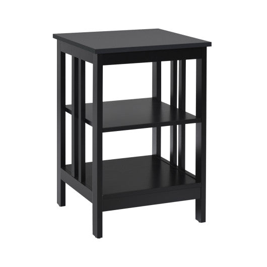 2 Pieces 3-Tier Nightstand with Reinforced Bars and Stable Structure-Black