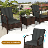 3 Pcs Patio Conversation Rattan Furniture Set with Glass Top Coffee Table and Cushions-Gray