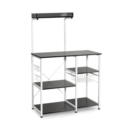 4-tier Kitchen Baker's Rack with Basket and 5 Hooks-Black
