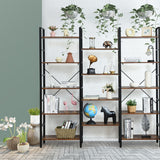 Vintage Triple Wide 5-Tier Bookcase Large Bookshelf Display Storage Shelf-Brown