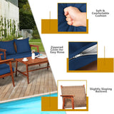 4 Piece  Acacia Wood Patio Rattan Furniture Set-Navy