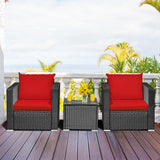 3 Pieces Patio Wicker Conversation Set with Cushion-Red