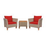 3 Pieces Patio Rattan Furniture Set with Washable Cushion for Yard Porch-Red