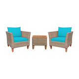 3 Pieces Patio Rattan Furniture Set with Washable Cushion for Yard Porch-Turquoise