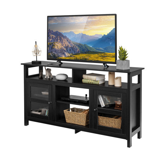 58 Inch TV Stand Entertainment Console Center with 2 Cabinets-Black