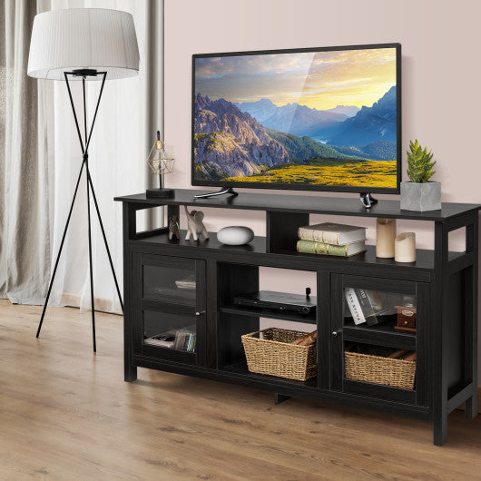 58 Inch TV Stand Entertainment Console Center with 2 Cabinets-Black