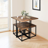 5 Pieces Metal Frame Dining Set with Compact Dining Table and 4 Stools-Walnut