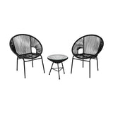 3PCS Patio Acapulco Furniture Bistro Set with GlassTable-Black