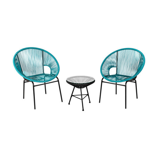 3PCS Patio Acapulco Furniture Bistro Set with GlassTable-Turquoise