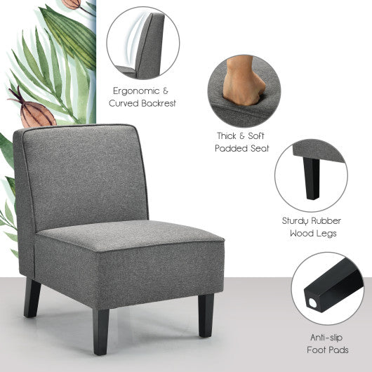 Modern Armless Accent  Sofa Chair with Rubber Wood Legs -Gray