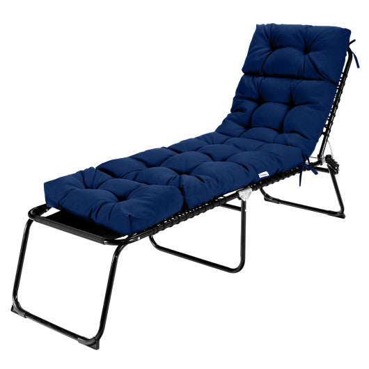 Outdoor Lounge Chaise Cushion with String Ties for Garden Poolside-Navy