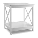 2-Tier Side Table with X-shape Design and 4 Solid Legs-White