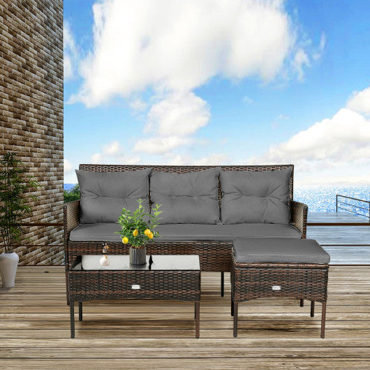 3 Pieces Patio Furniture Sectional Set with 5 Cozy Seat and Back Cushions-Gray