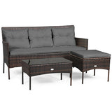 3 Pieces Patio Furniture Sectional Set with 5 Cozy Seat and Back Cushions-Gray