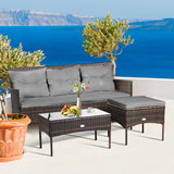 3 Pieces Patio Furniture Sectional Set with 5 Cozy Seat and Back Cushions-Gray