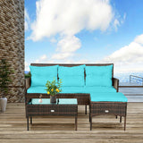 3 Pieces Patio Furniture Sectional Set with 5 Cozy Seat and Back Cushions-Turquoise