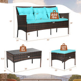 3 Pieces Patio Furniture Sectional Set with 5 Cozy Seat and Back Cushions-Turquoise