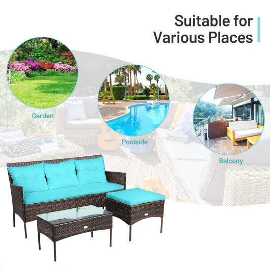 3 Pieces Patio Furniture Sectional Set with 5 Cozy Seat and Back Cushions-Turquoise