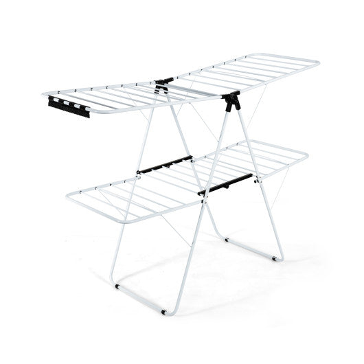 2-Tier Foldable Clothes Drying Rack with Adjustable Gullwing