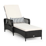 PE Rattan Armrest Chaise Lounge Chair with Adjustable Pillow-Black