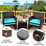 5 Pieces Patio Rattan Furniture Set with Ottoman and Tempered Glass Coffee Table-Turquoise