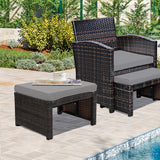 2 Pieces Patio Rattan Ottomans with Soft Cushion for Patio and Garden-Gray