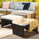 2 Pieces Patio Rattan Ottomans with Soft Cushion for Patio and Garden-White