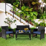 4Pcs Patio Rattan Cushioned Furniture Set-Navy