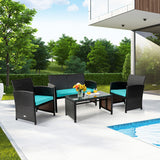 4 Pieces Patio Rattan Cushioned Furniture Set-Turquoise